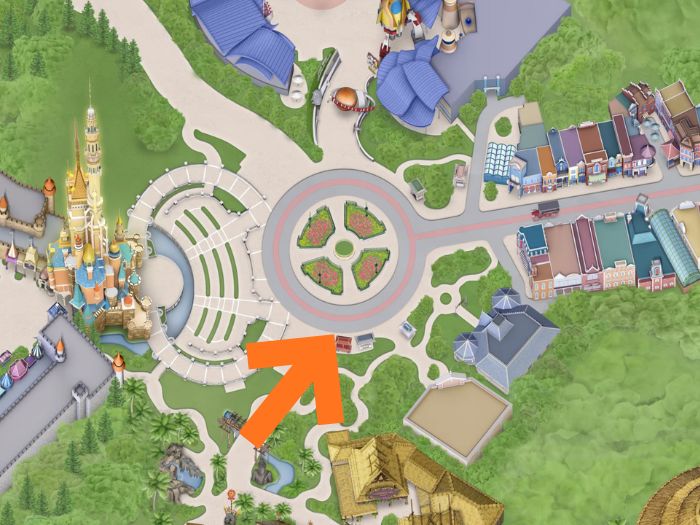 香港ディズニーランドの20周年パレードのダッフィーフレンズ停止位置を図解する画像